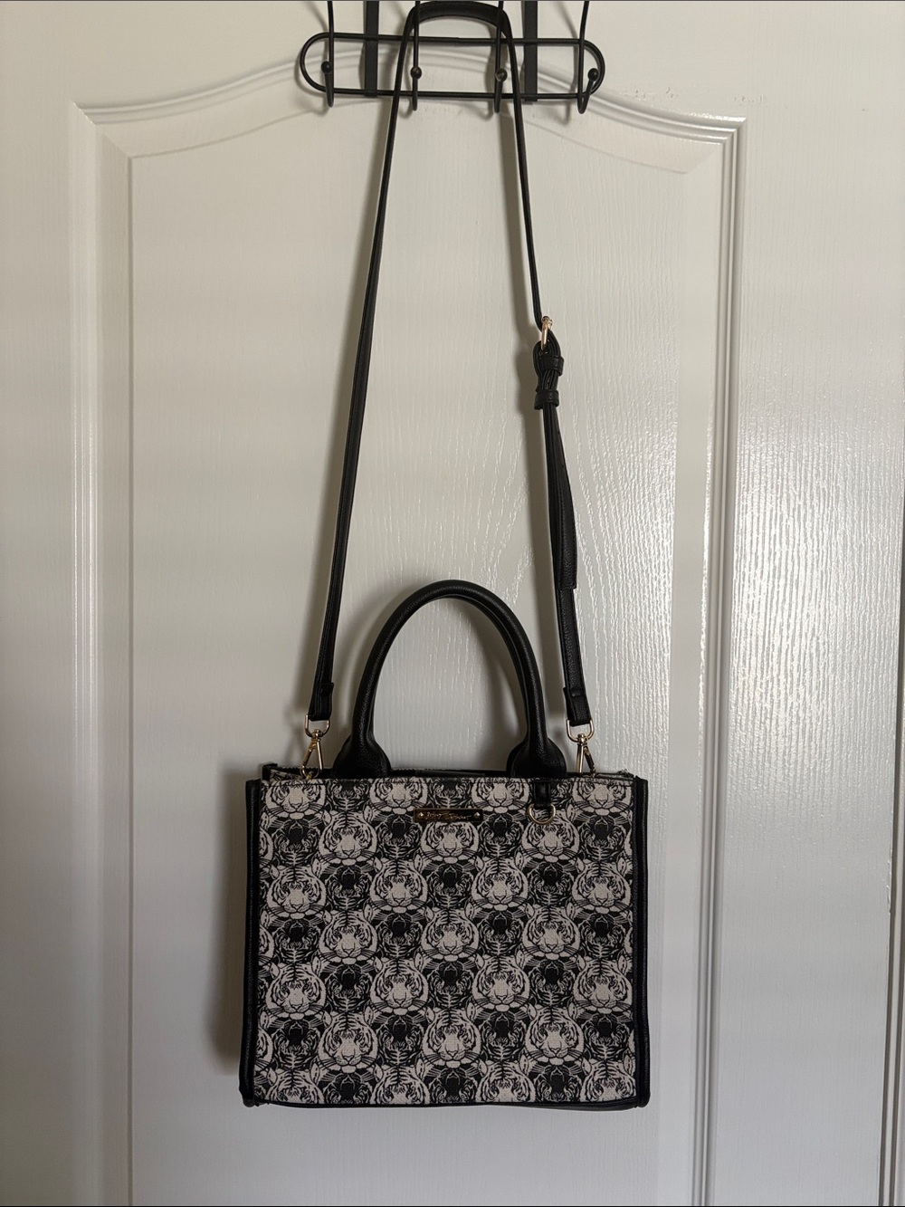 Betsey Johnson Black and White Tiger Print Satchel Purse with Removable Strap